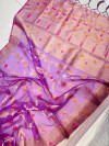 Purple color soft organza silk saree with zari weaving work