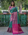 Rama green color kanchipuram silk saree with zari weaving work