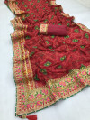 Maroon color georgette saree with bandhej printed work