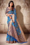 Royal blue color linen cotton saree with digital printed work