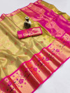 Beige color soft organza silk saree with zari weaving work