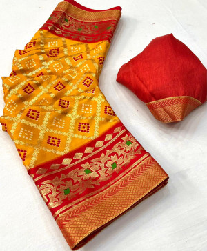 Yellow color soft dola silk saree with printed work