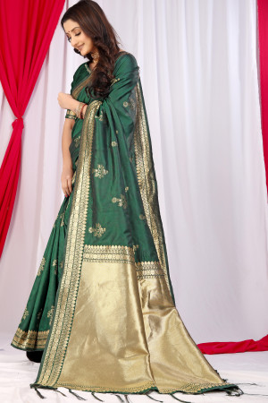 Dark green  color banarasi silk saree with zari weaving work