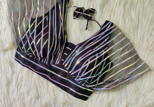 Black color net blouse with radium stripes work