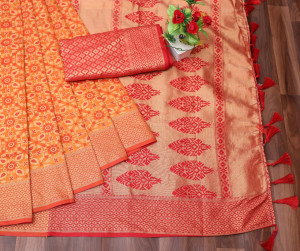 Orange color patola silk saree with zari weaving wor