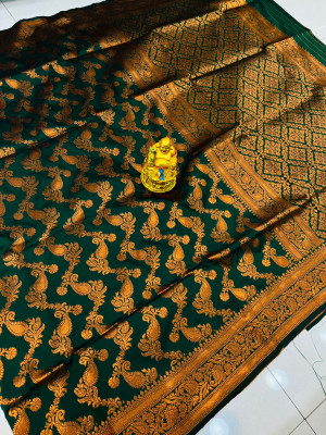 Dark green color kanchipuram silk saree with zari weaving work