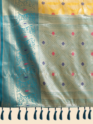 Yellow color banarasi silk saree with zari woven work
