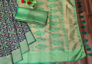 Navy blue color patola silk saree with zari weaving wor