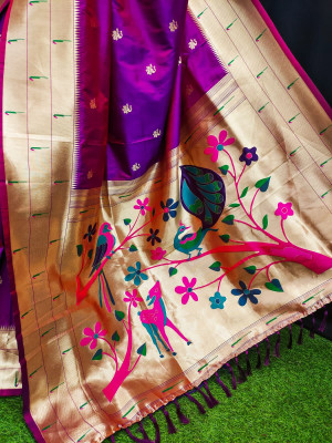 Pueple color paithani silk saree with zari weaving work