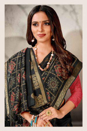 Gray color cotton saree with printed work