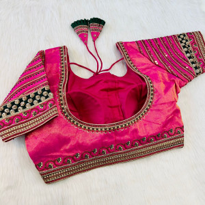 South silk heavy embroidery work rani pink color blouse
