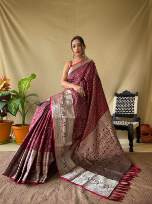 Brown color banarasi silk saree with zari weaving work