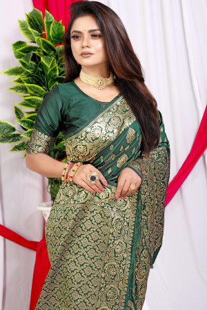 Dark green color banarasi silk saree with zari weaving work