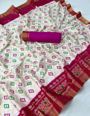 White color soft dola silk saree with printed work