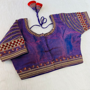 South silk heavy embroidery work purple color blouse
