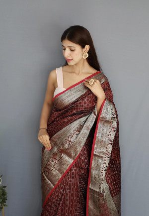 Brown color banarasi silk saree with zari weaving work