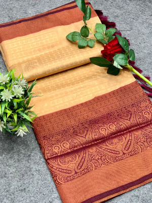 Beige color fancy silk saree with zari woven work