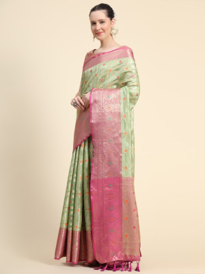Pista green color banarasi silk saree with zari woven work