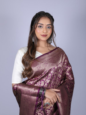 Magenta color soft banarasi silk saree with zari weaving work
