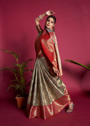 Beige color banarasi silk saree with zari woven work