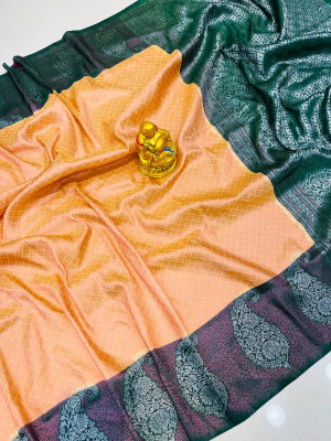 Peach color soft silk saree with zari weaving work
