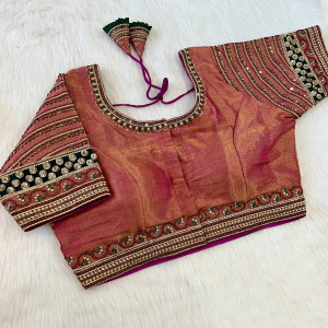 South silk heavy embroidery work magenta color blouse