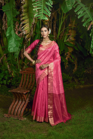 Gajari color bhagalpuri silk saree with zari weaving work