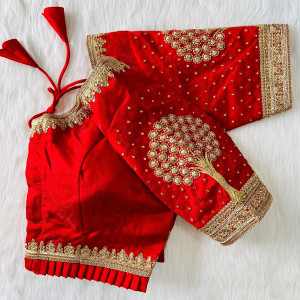 Heavy 3D embroidery work red color blouse