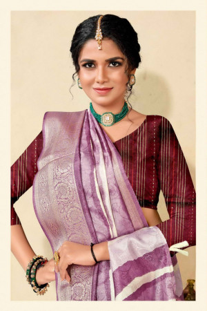 Purple color dola silk saree with printed work