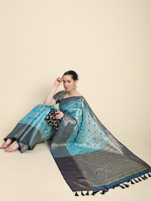 Sky blue color banarasi silk saree with zari woven work