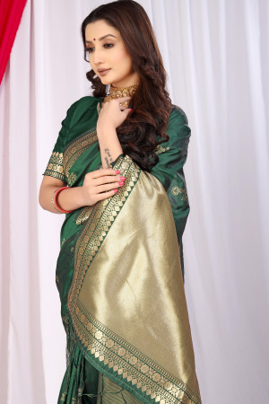 Dark green  color banarasi silk saree with zari weaving work