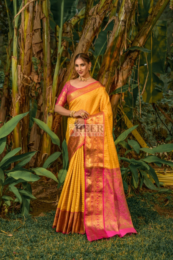 Soft Yellow Kanjivaram Silk Saree – StylebyPanaaash