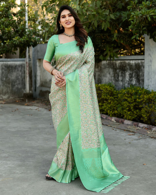 Pista Green Sequins Embroidery Georgette Saree - Urban Womania