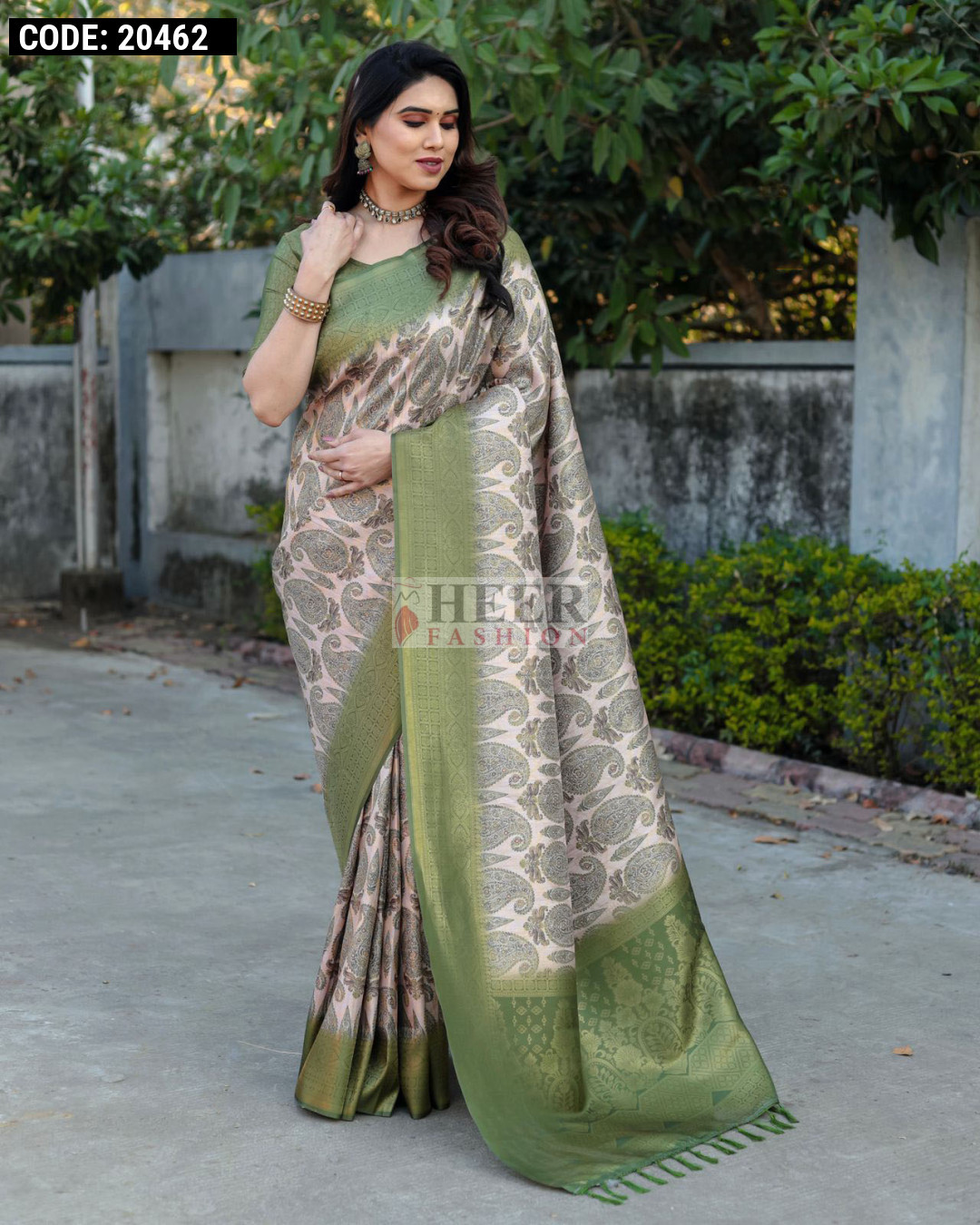 Premium Brown  Two-Tone Satin Soft Silk Saree with All Over Zari Work & Contrast Woven Border (Copy)