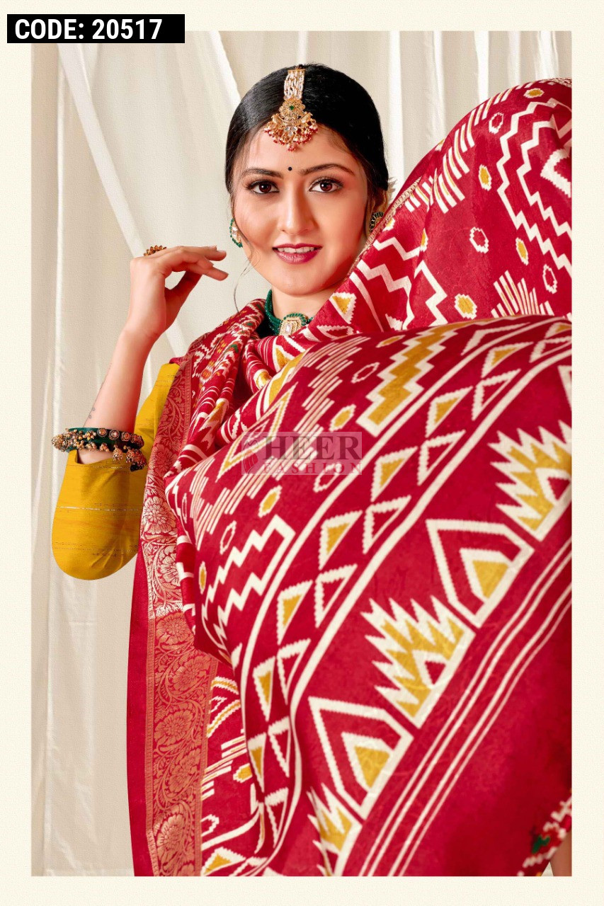 Red color dola silk saree with weaving work