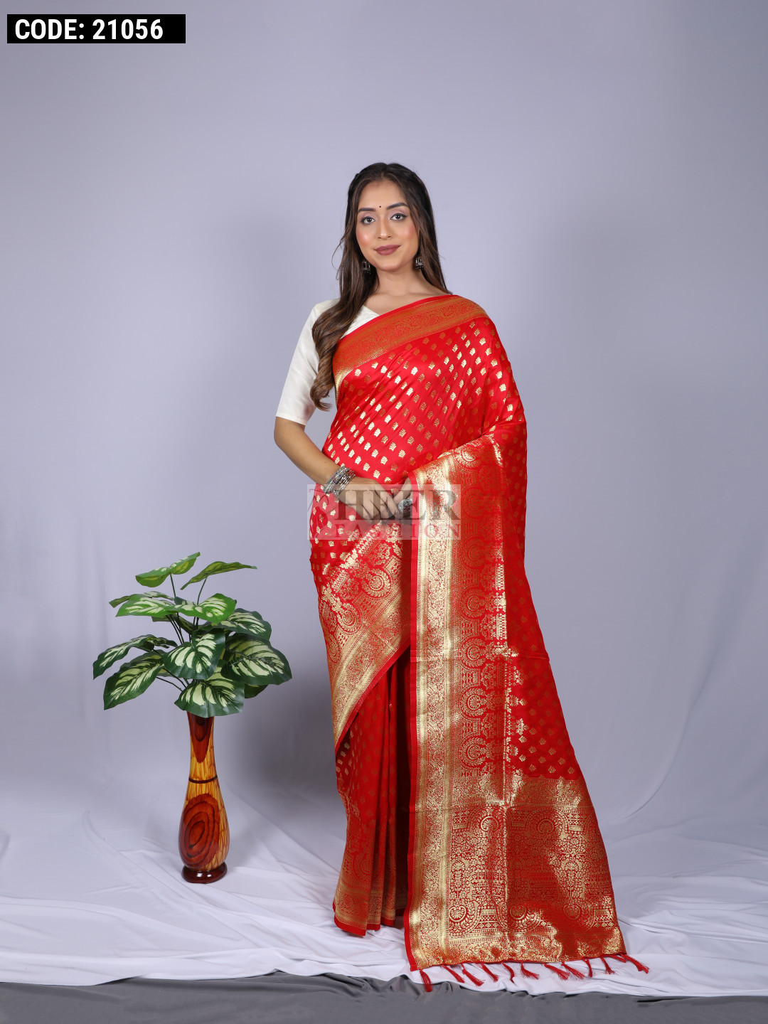 Red Soft Banarasi Silk Saree Featuring Meenakari Zari Weaving & Tassels on Pallu