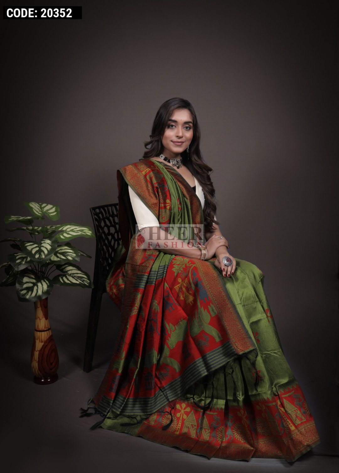 Spring Meadow (Handpainted Green Malmal Saree) main image 1