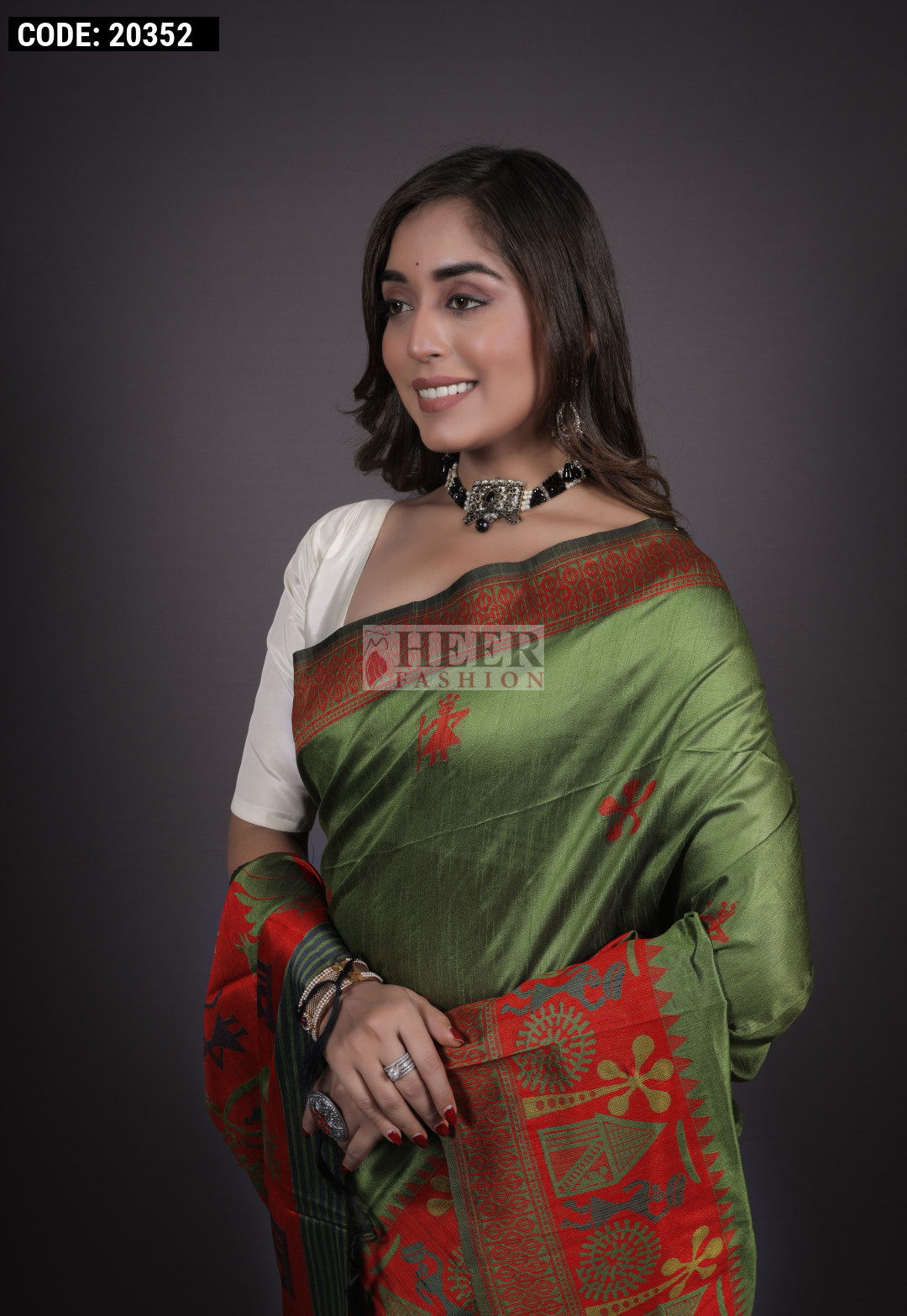 Haimavati Mehendi Green Pure Fendy Silk Diamond Work Saree