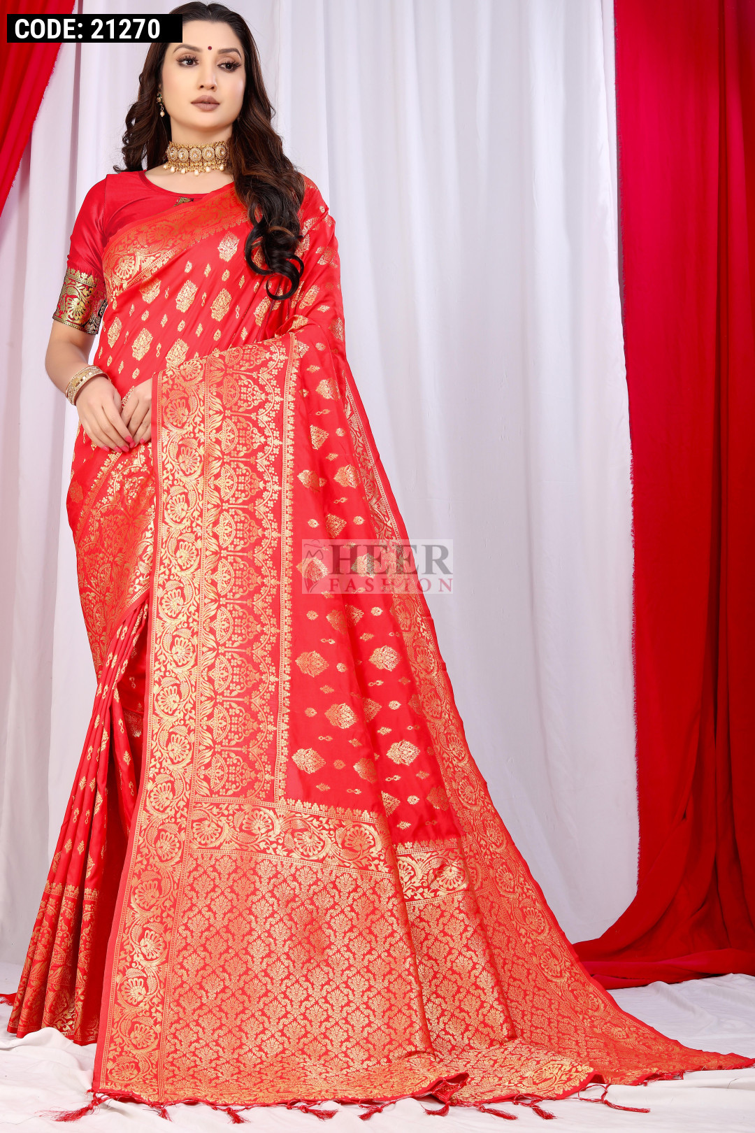 Red Silk Handwoven Banarasi Saree With Floral Zari Jaal Work