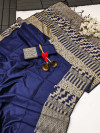 Navy blue color soft handloom raw silk saree with weaving work