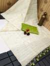 Parrot green color soft muga cotton saree with zari weaving work
