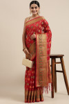 Red color soft organza silk saree with woven design