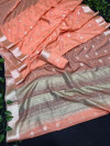 Peach color soft resham  silk saree with zari weaving work