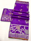 Lavender color soft viscose silk saree with zari weaving work