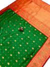 Dark green color soft banarasi saree with zari weaving work