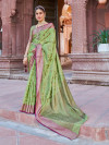 Parrot green color soft banarasi silk saree with zari weaving work