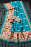 Firoji color soft tussar silk saree with printed work