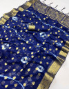 Navy blue color georgette saree with zari weaving work