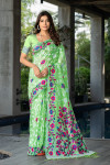 Green color soft jamdani cotton saree with woven design