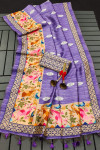 Violet color soft tussar silk saree with printed work
